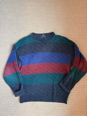 Vintage Oversized Striped Crewneck Sweater - Multi-Color